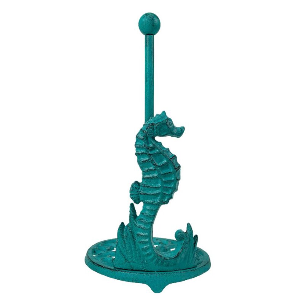 Seahorse Cast Iron Paper Towel Holder - Elegant 13” Tall Nautical Style Decor